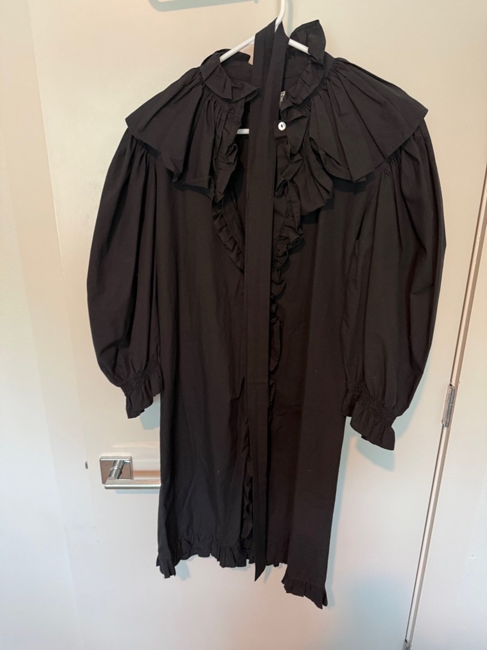 Black Ruffle-Trim Puff Sleeve Dress